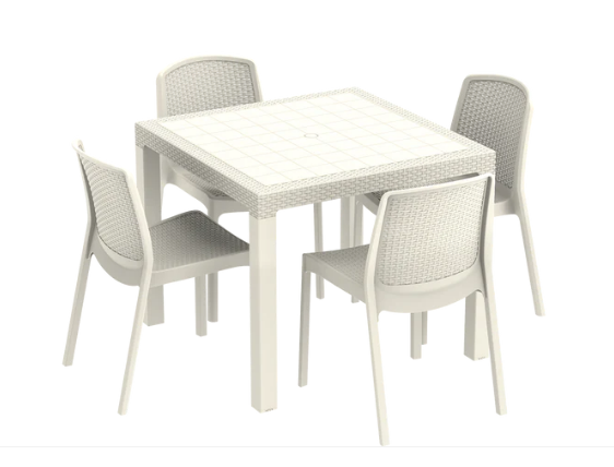 Outdoor Dining Table 4-sitters with 4 Armless Chairs 